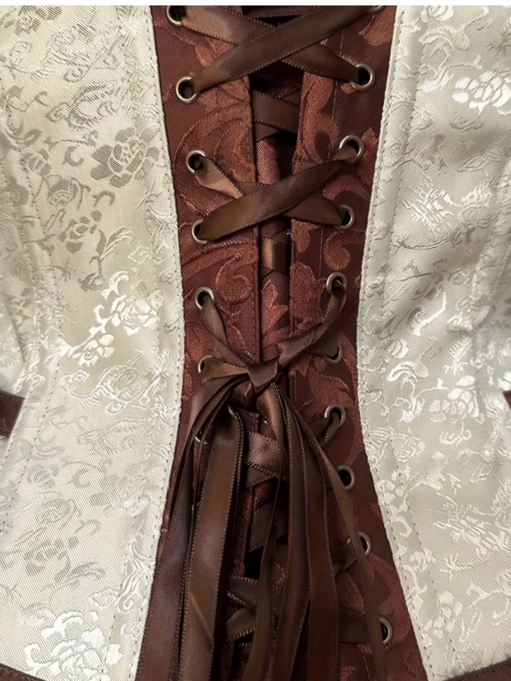 Floral Brocade Corset Top in Brown and Cream - Picture 6 of 8